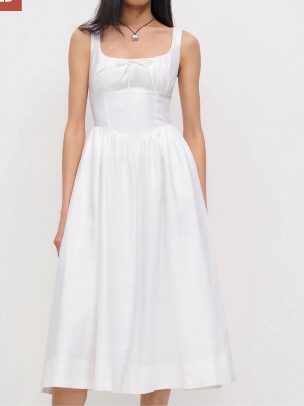 Reformation White Square-Neck Midi Dress  Gathered Skirt Balia Linen Dress 16
